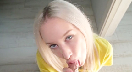 Blonde with eyes makes a great blowjob