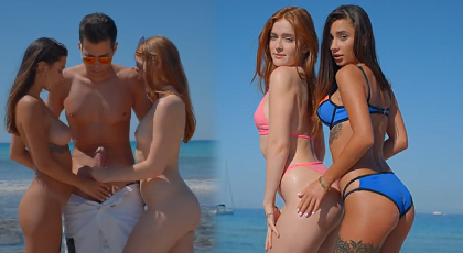 Trio follando con dos chicas en bikini