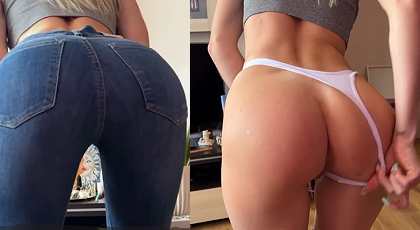 Rubia en jeans hace porno chupando polla