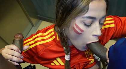 Spanish woman fucks two black men