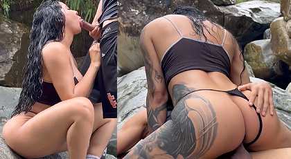 Follando el mejor culo en tanga tatuada en la selva